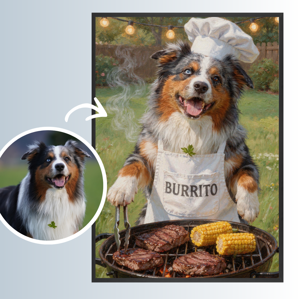 Wuffi am Grill - Personalisiertes Ölgemälde
