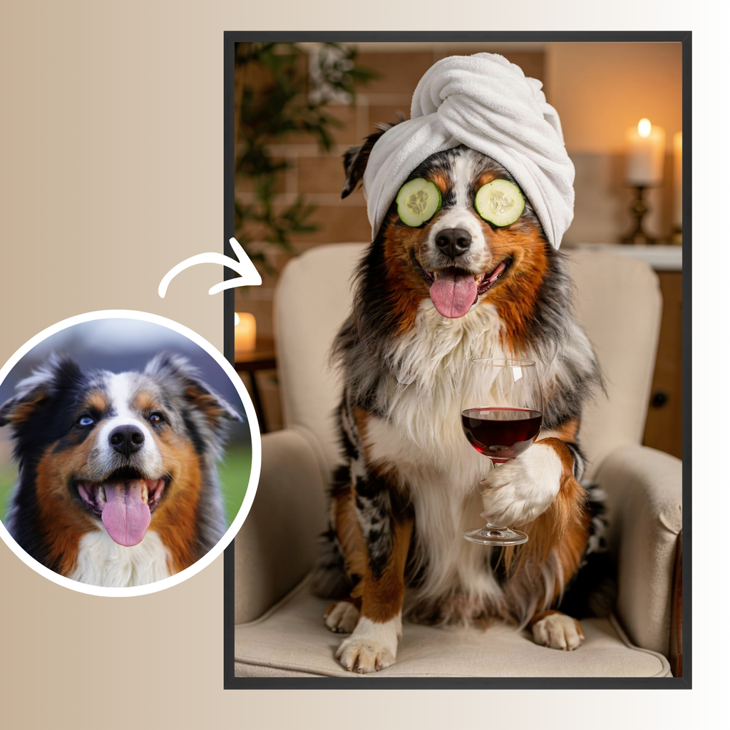 Wuffi beim Spa-Day – Personalisiertes Kunstwerk