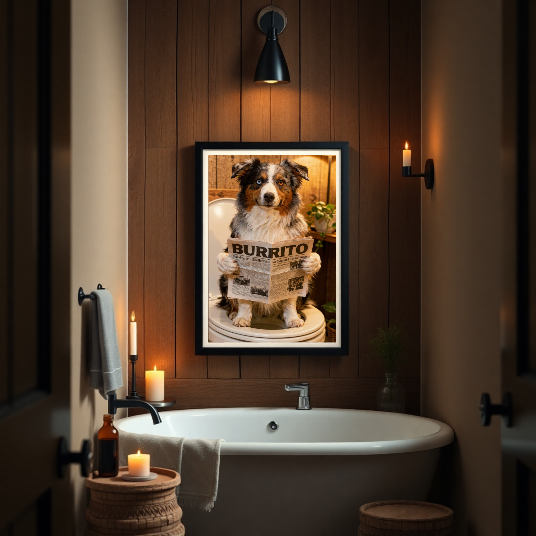 Wuffi auf dem Klo – Personalisiertes Kunstwerk