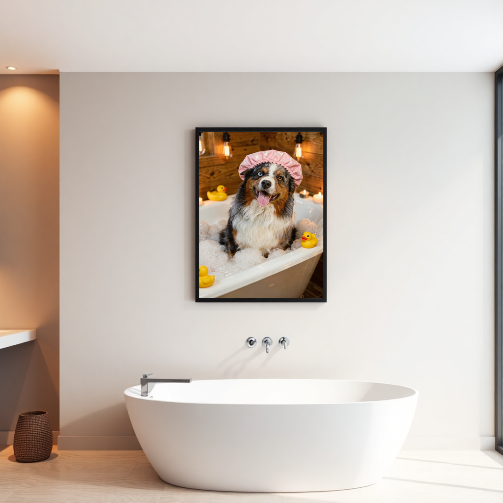 Wuffi in der Badewanne – Personalisiertes Kunstwerk