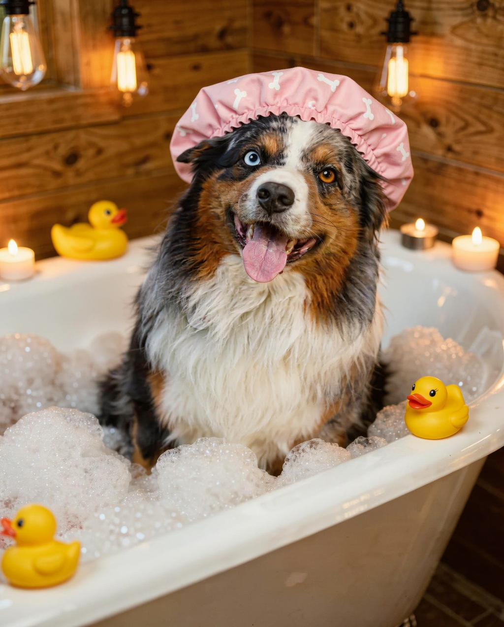 Wuffi in der Badewanne – Personalisiertes Kunstwerk