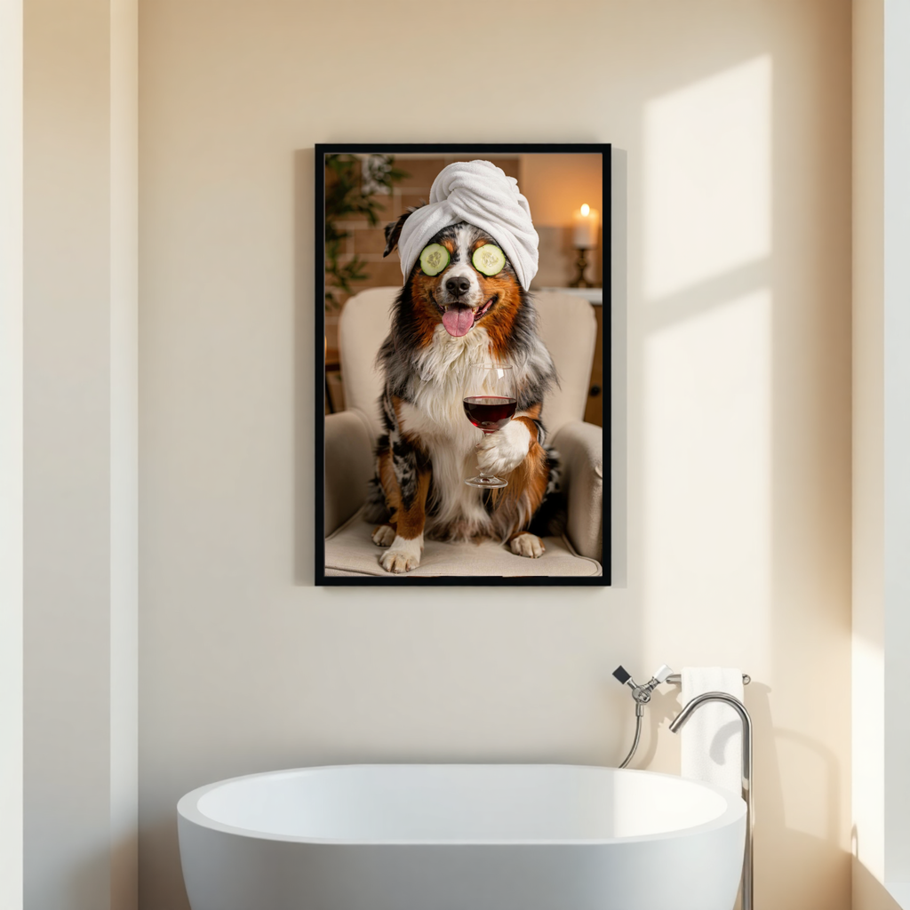 Wuffi beim Spa-Day – Personalisiertes Kunstwerk