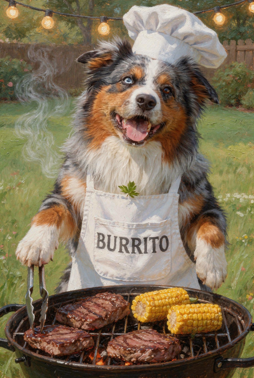 Wuffi am Grill - Personalisiertes Ölgemälde