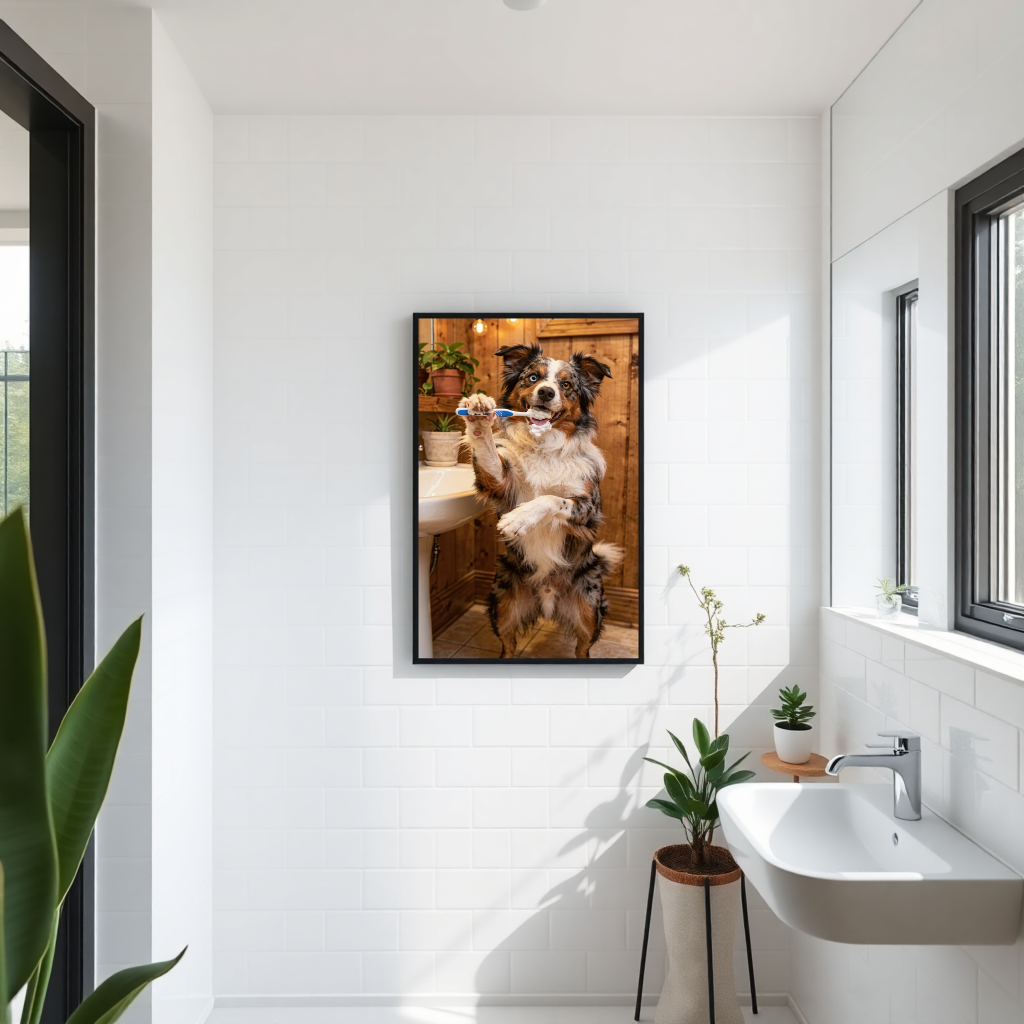 Wuffi beim Zähneputzen – Personalisiertes Kunstwerk